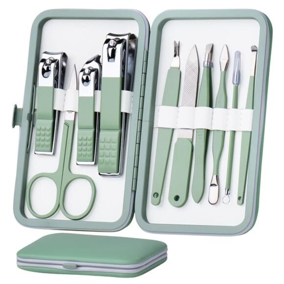 Jade Green Manicure Pedicure Set Stainless Steel Nail Clippers Travel Kit - Picture 1 of 7